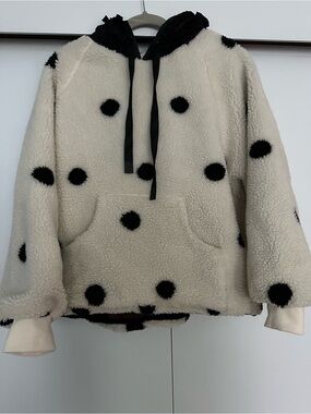 Cozy Cream Sherpa Hoodie with Black Polka Dots